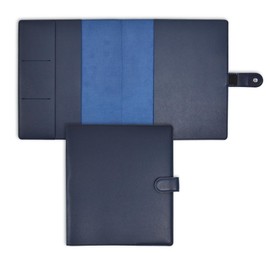 Eleven Discs™ Premium Faux Leather Discbound Notebook Folio Cover with Multiple Pockets and Secure Button Clasp - Notebook Not Included (Classic Size, Navy Blue)