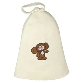 compar Sauna hat with embroidery cheburashka made of felt (felt cap, sauna hat) Cheburashka, Brown white