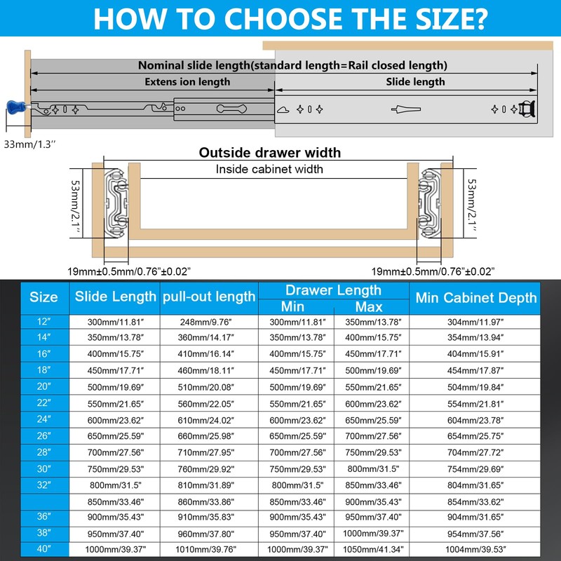 Heavy Duty Locking Drawer Slides 24 Inch, Full Extension Drawer