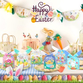 Weenkilly 120 Pcs Easter Treat Bags, 6 Style Easter Candy Bags for Kids, Cute Bunny Ear Plastic Small Easter Gift Bags Goodie Bags for Easter Party Favor Supplies