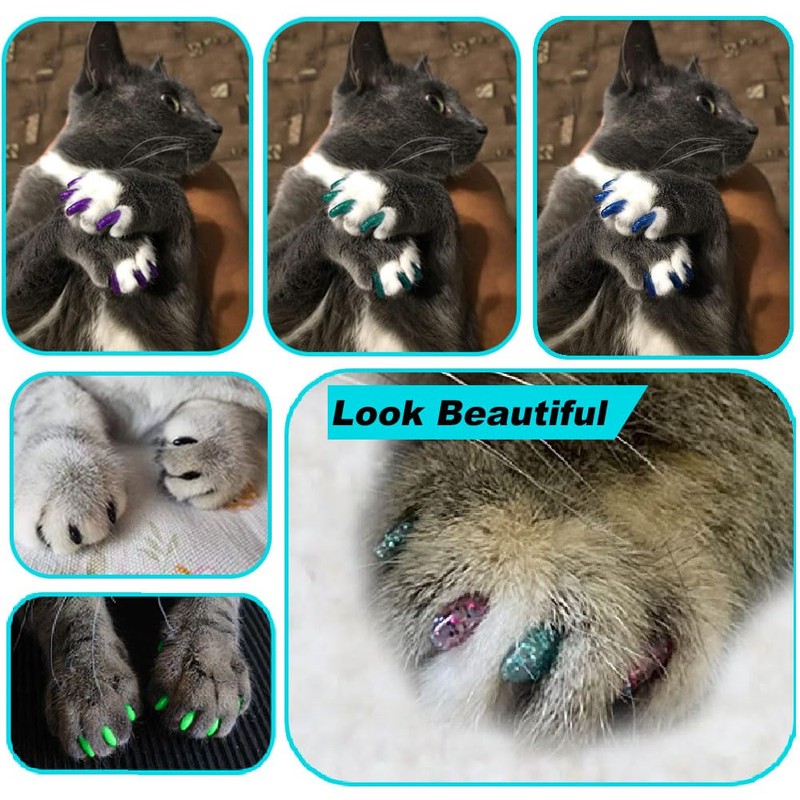 VICTHY 160pcs(16 Colors) Cat Nail Caps Cat Claw Caps Cat