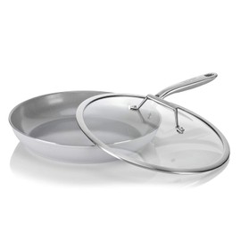 TECHEF - CeraTerra 12" Ceramic Nonstick Frying Pan Skillet with Glass Lid, (PTFE, PFAS, and PFOA Free), Dishwasher Oven Safe, Stainless Steel Handle, Induction-Ready, Made in Korea (12-in with Lid)