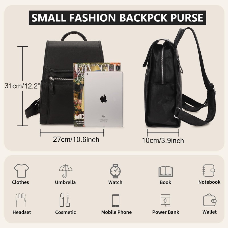 Backpack purse for women, Girls Fashion Flap Faux Leather Backpack