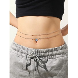 Dcfywl731 2Pcs Waist Chain for Women Beach Body Chain Jewelry Layered Beaded Waist Chain for Evil Eye Waist Chain Bohemia Mal De Ojo Belly Chains (Silver)