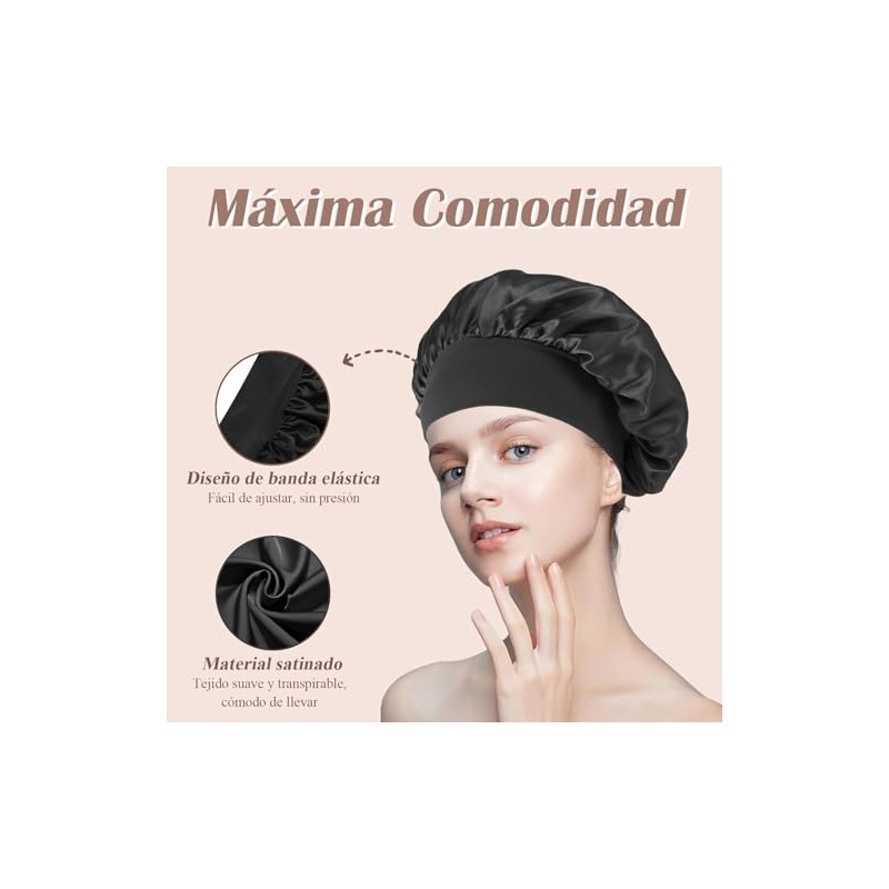 4 Pcs Sombrero de Satén para Dormir,Gorro Rizado Ajustable |