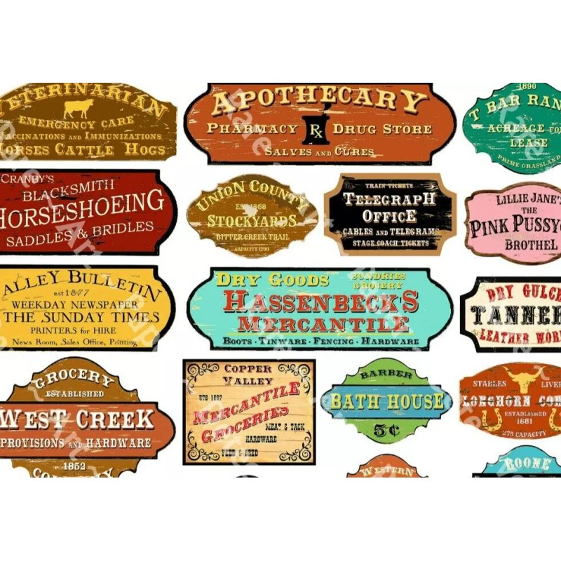 Old West Frontier Town Signs, 68 Multi-Scale Railroad Signs, 2