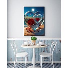 KINPLUB 5D Diamond Painting Kits for Adults, Roses in Love Beach Diamond Art Kits for Adults Beginners, DIY Full Drill Paint with Round Diamond Dots, Home Wall Decor 12x16 Inch