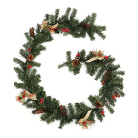 1.8m Christmas Decoration Green Garlands Decorations with Berries Pine Cones Bows PVC Artificial Wreath Fireplace Stair Xmas Tree Decors (6ft) (10PCS)