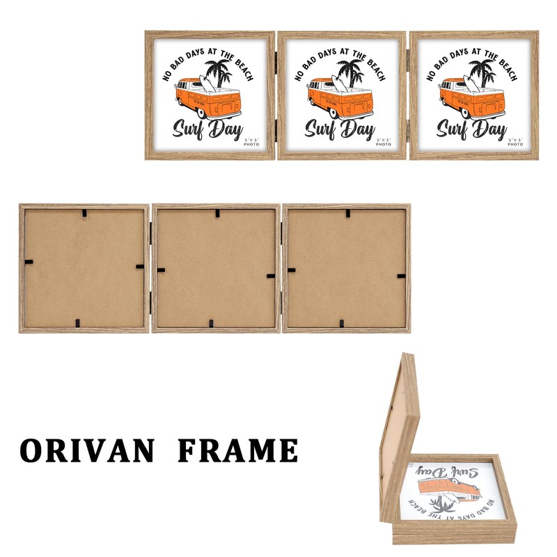ORIVAN 5x5 Triple Picture Frame Hinged 3 Photos Folding Photo