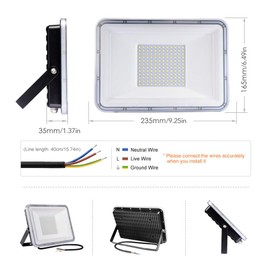 100 W LED Outdoor Spotlight, Waterproof IP67 LED Floodlight, 10000 lm, 6500 K, Cool White, LED Outdoor Spotlight for Yard, Garage, Patio, Balcony, Warehouse, Playground
