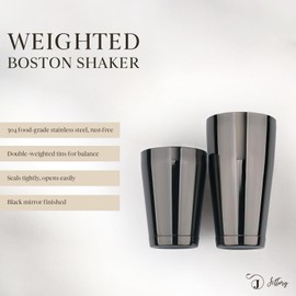 Jettory Boston Shaker - Premium 18 oz & 28 oz Weighted Cocktail Shaker - Professional Boston Shakers Set For Bartenders - Bar Shaker Made from Stainless Steel 304 - Bar Tool (Black)