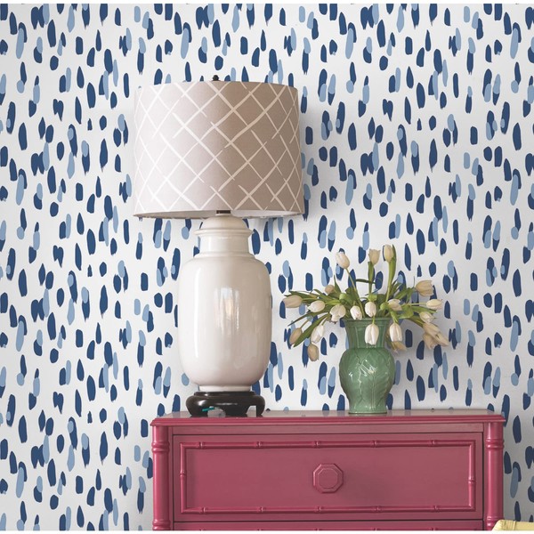 York Wallcoverings Madcap Cottage PSW1394RL Navy Blue Club House Premium Peel and Stick Wallpaper, Blues