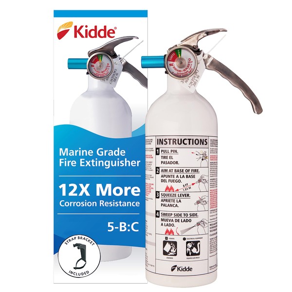 Kidde Mariner 5 Marine Fire Extinguisher for Boats, 5-B:C, 3.2 Lbs., Coast Guard Approved, Strap Bracket (Included), White