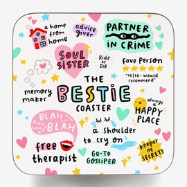 The Bestie Coaster, My Sidekick, My Happy Place, My Partner In Crime, My Soul Sister, Best Friend Birthday Gift