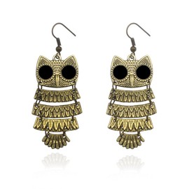 Vintage Owl Stud Earrings Hook Multi-Layered Retro Exaggerated Bird Dangle Earrings for Women (antique gold)