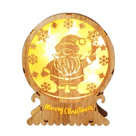 Vidillo Christmas Wooden Ornaments LED Light Up Tabletop Decoration Christmas Ornament Gifts Wood Table Lighted Luminous Tabletop Decor Wooden Holiday Lighting Decoration Party Home Desktop (Santa)