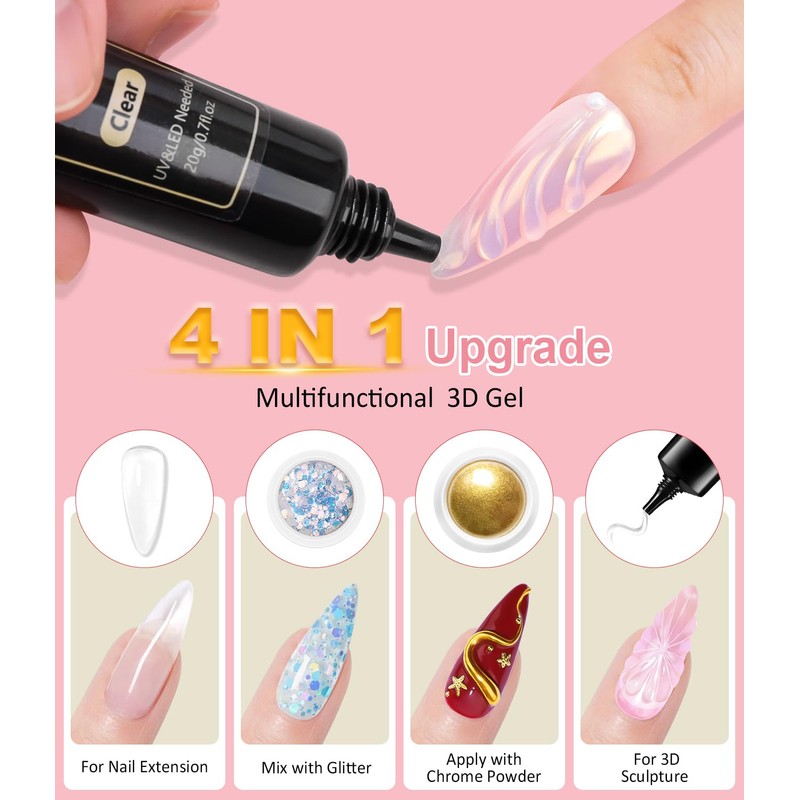 4 in 1 Upgrade 3D Gel Nail Gold Chrome Nail