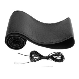 Funda de Cuero para Volante, Puntada de Volante de Coche de 15 Pulgadas en Envoltura con Hilo de Agujas de Coser DIY, Grano de Piel de Elefante (Negro)