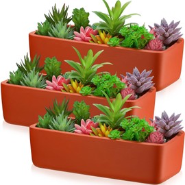 Domensi 3 Pack Terracotta Pots Rectangular 10 Inch Small Planter with Drainage Hole Shallow Terracotta Pot Matte Succulent Flower Planter Home Decor for Indoor Plant, Plants Not Included
