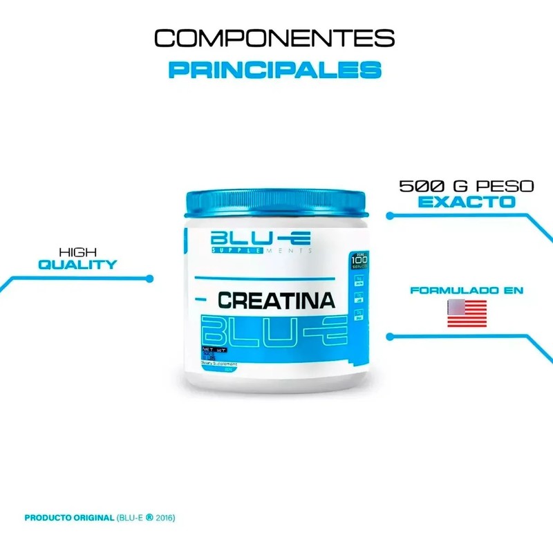 Blu-e Creatina Monohidratada 500 Gramos 100 Servicios Natural