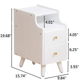 SOBIBO Small Nightstand, Narrow Nightstand, Solid Slim Wood Night Stand for Small Spaces, Couch, White Color 9.84in Wide