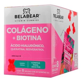 Belabear Colágeno  Biotina Caja Con 8 Sobres 20 Gomitas Cu Sabor Fresa