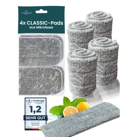 Wonderhome Replacement Pad Pack of 4 for Wonderhome Mop with Cleaning Bucket - 2 Sided Tabs - Suitable for All Floor Types - Machine Washable - Highly Absorbent - Microfibre (4)