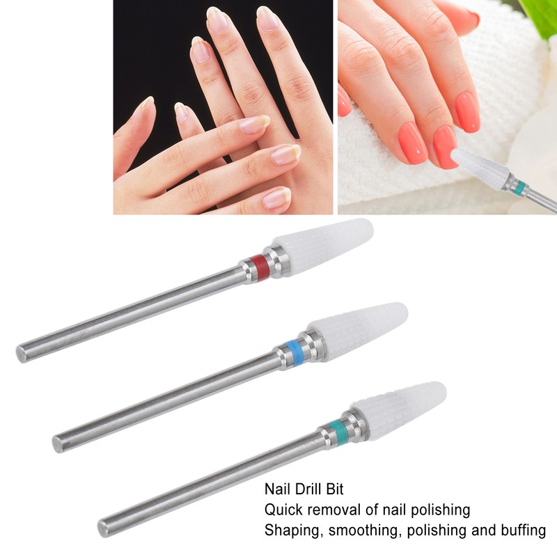 3pcs Ceramic Nail Drill Bit Set Gel Removal Nail Polishing