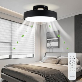 Klmeiday Modern Bladeless Ceiling Fans with Lights and Remote, Reversible, DC Motor 6 Speeds, Stepless dimming and CCT 3000K-6000K LED Lights for Bedroom Kids Room (A07-Black, 17.72IN)