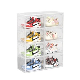 LEKSOGS 8 PACK Shoe Boxes Clear Plastic Stackable, XL Clear Shoe Storage Boxes Stackable, Sneaker Display Case Fit Shoe Storage Size 13 (8 PACK Clear)