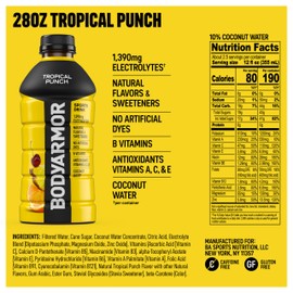 BODYARMOR Sports Drink Sports Beverage, Tropical Punch, Coconut Water Hydration, Natural Flavors With Vitamins, Potassium-Packed Electrolytes, Perfect For Athletes, 28 Fl Oz (Pack of 15)