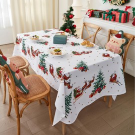 Tablecloth Christmas Tablecloth Washable Christmas Table Cloth Garden Tablecloth Oilcloth Round Oval Square Indoor (White, Square 85 x 85 cm)