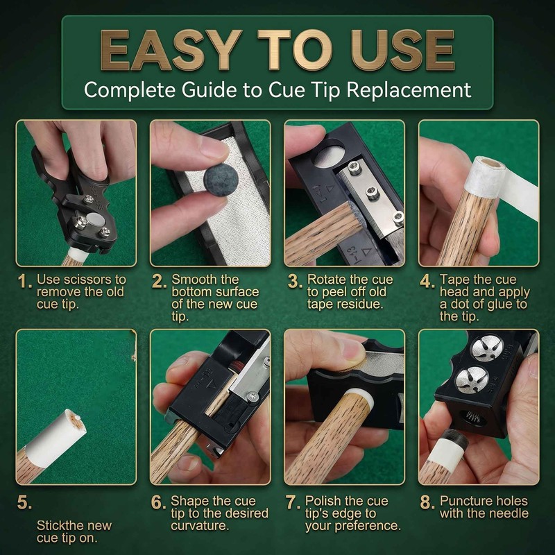 11-in-1 Billiards Stick Repair Tool Kit，Pool Cue Tips & Snooker