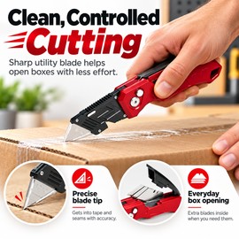 Folding Utility Knife for Box Cutting – Quick-Change Blade, Anti-Slip Handle & Blade Storage for Home and Workshop Tasks