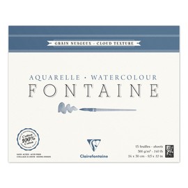 Clairefontaine - Ref 96421C - Fontaine Cloud Texture Watercolour Glued Pad (15 Sheets) - 24 x 30cm Size, 300gsm Paper - Suitable for Watercolour Artwork