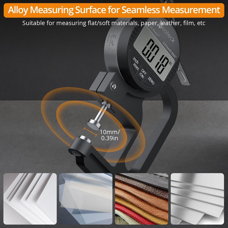 Neoteck Digital Thickness Gauge 1inch/25.4mm,0.0005inch/0.01mm LCD Display with Inch/MM Conversion
