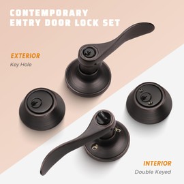 KNOBWELL 3 Pack Keyed Alike Bronze Front Door Handle and Deadbolt Set, Double Sided Keyed Entry Lever Door Handle with Lock and Key(Same Key)