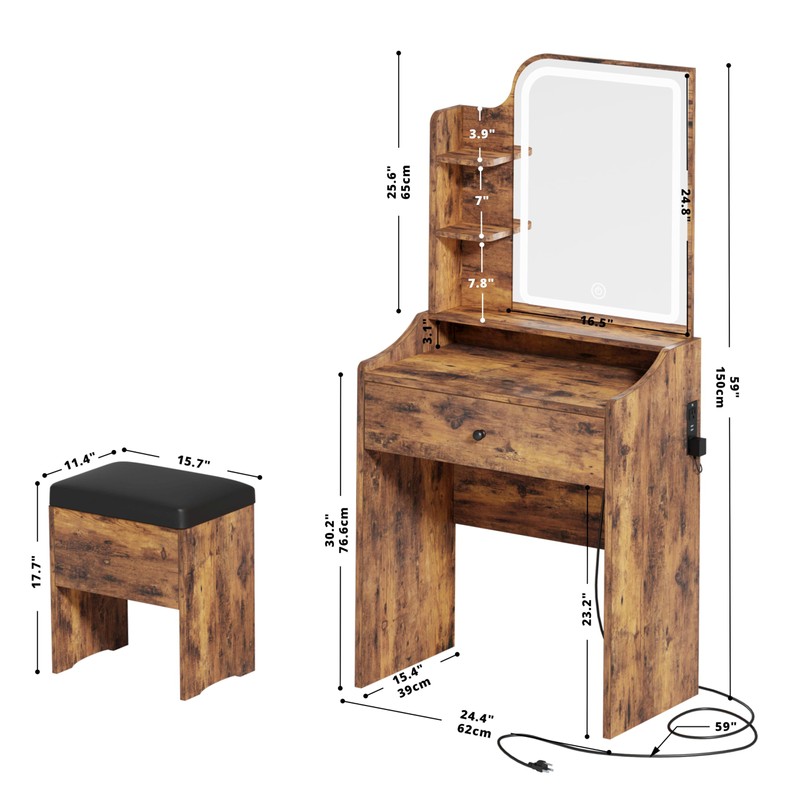 LIKIMIO Small Makeup Vanity Desk with Mirror and Lights, Vanity