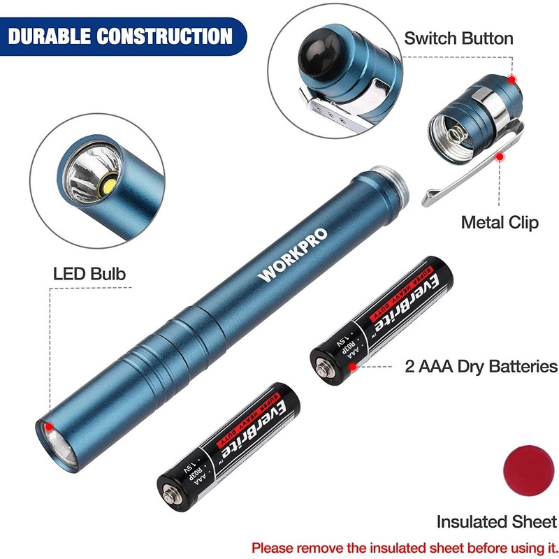 WORKPRO 4PC LED Pen Light Set Aluminum Handheld Flashlight Pocket