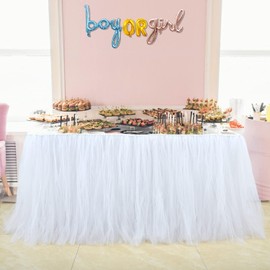 Tulle Table Skirt White Tutu Table Skirt for Birthday Party Wedding Baby Shower White Table Skirts for Rectangle Tables 9ft