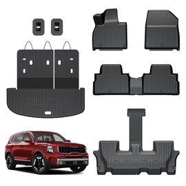 HOUCLEMIC Floor Mats for 2020-2024 Kia Telluride Accessories, Cargo Mat with Seat Backrest Mat for Kia Telluride Accessories 2025 All Weather Mats TPE Waterproof Cargo Liners 2023 2022 2021