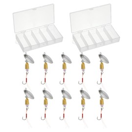 PATIKIL Fishing Lures Spinnerbait, 10 Pack Trout Lures Rooster Tail Fishing Lures Single Hook Trout Spinners 1/5 oz with 2 Tackle Boxes for Freshwater Saltwater Fishing, Silver Tone