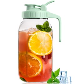 VA1KENE 64oz Glass Mason Jar Pitcher with Lid and Spout, 2 Quart Airtight Glass Water Jug, Leakproof Wide Mouth Mason Jar Pitcher for Iced Sun Tea, Breast Milk Storage, Cold Brew Coffee, Juice, Green