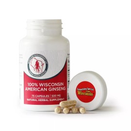 100% Pure American Ginseng Capsules  100% Pure, Energy Boster-75 Ct-No Fillers or Binders
