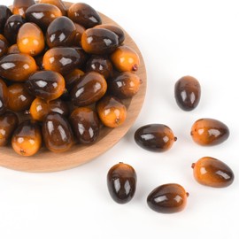 Luckforest Artificial Olives, 50 Pcs Fake Olives Lifelike Simulation Olives Foam Fruit for Home Kitchen Cabinet Food Photography Props, Brown