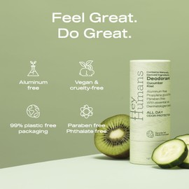 Hey Humans Deodorant, Aluminum Free Deodorant for Women and Men, Contains Naturally Derived Ingredients, All Day Odor Control, Refreshing Essential Oils, Earth Friendly Package, Cucumber Kiwi