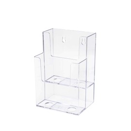 Marketing Holders 4”W Brochure Holder Displays Tri-fold Brochures Clear Acrylic Two Pocket Counter Top or Wall Mount Design Tiered Pamphlet Maps Menu Organizer Handout Take One Advertisements