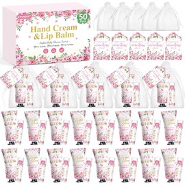 50 paquetes al por mayor de juegos de regalo de crema de manos y bálsamo labial, recuerdos de baby shower y recuerdos de despedida de soltera para inv