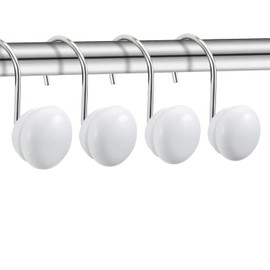 White Shower Curtain Hooks, Rust Proof Shower Curtain Rings for Bathroom, ZESLMG Decorative Shower Hooks Hangers for Shower Curtain Rod,Set of 12