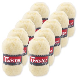Frida's Wollhaus Twister 10 x 50 g Fluffy Knitting Crochet Wool Handmade Basic Yarn 16 Colours (20 | Natural)